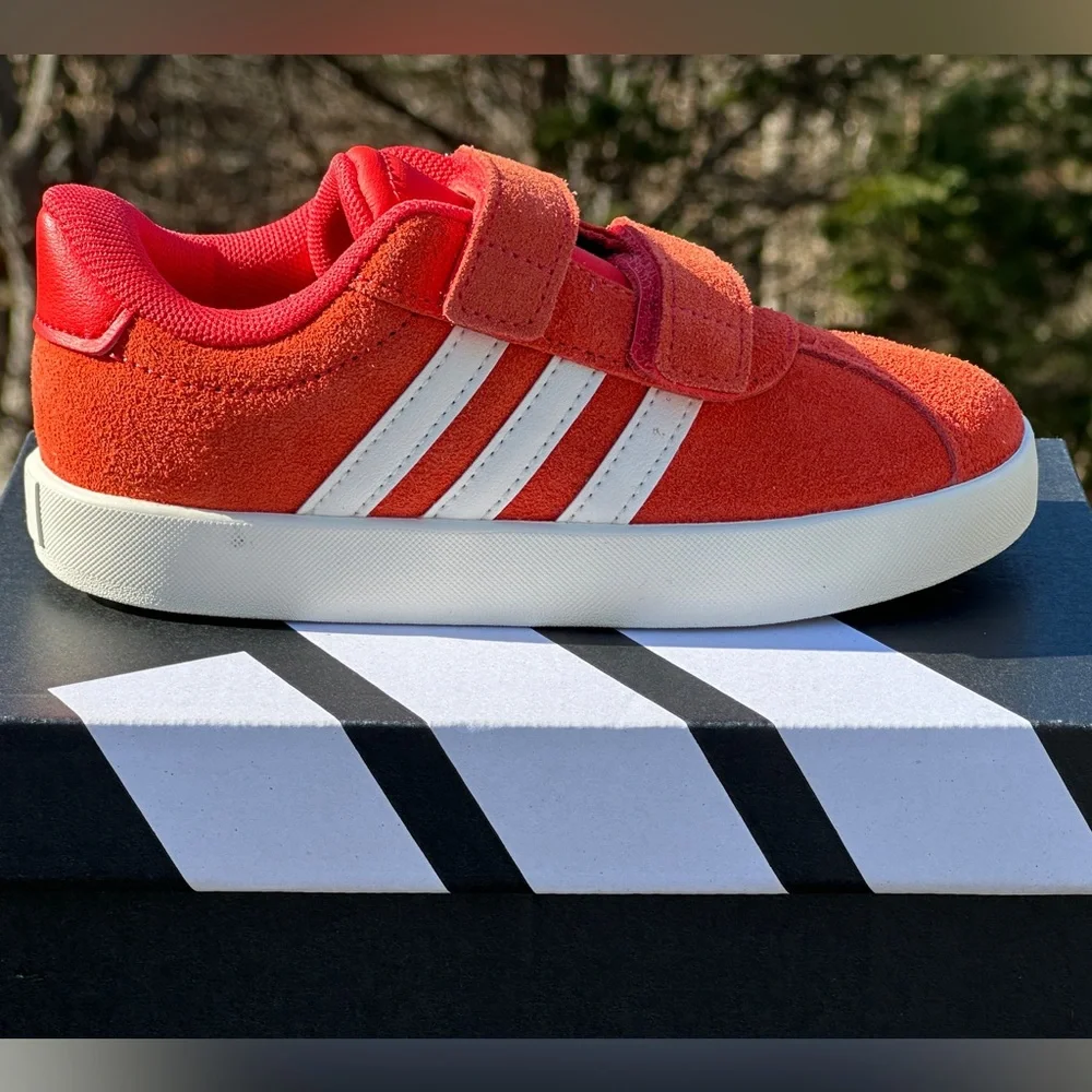 Adidas VL Court 3.0 Kids Youth Casual Sneakers 8C 10C Red White Gum Youth GS NEW